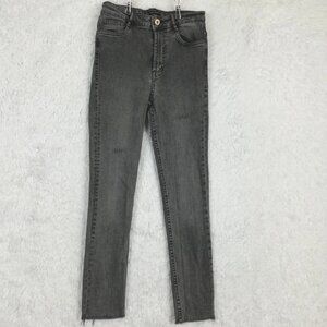 Women's High-Rise Skinny Jeans with Gray Raw Edges